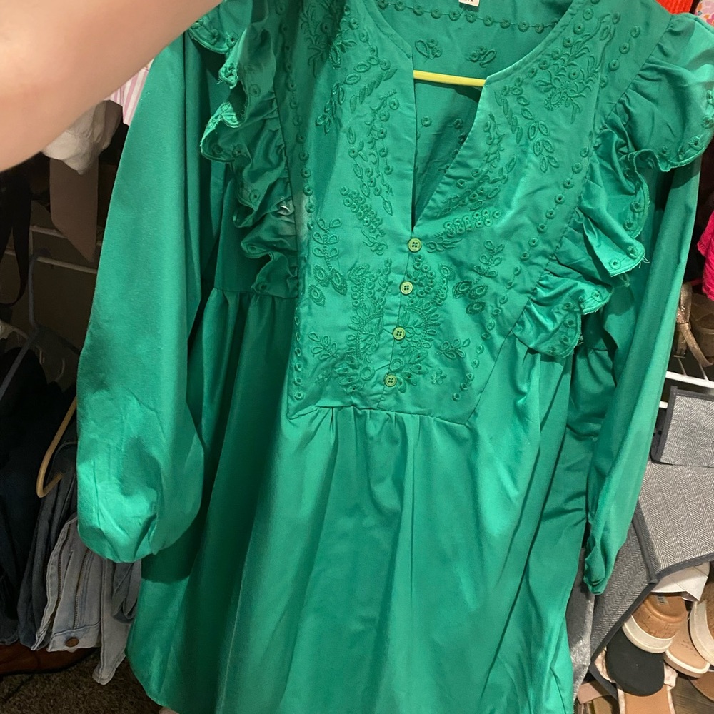 Green Ruffled Blouse
